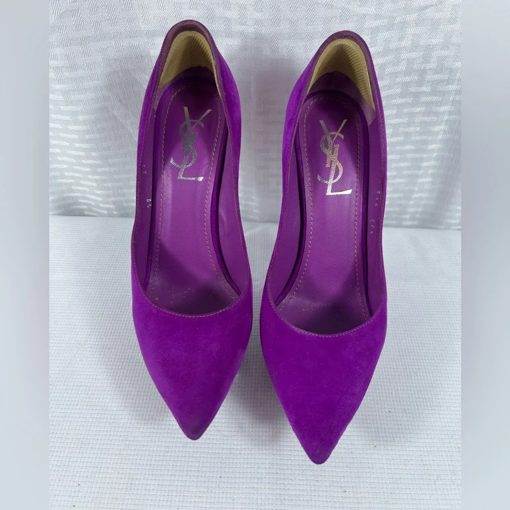 Yves Saint Laurent Rive Gauche Purple Suede Platform Pumps EU 37.5